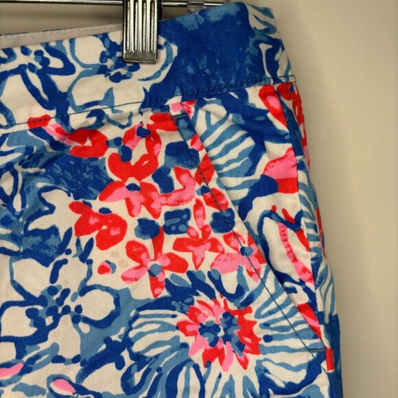 LILLY PULITZER Buttercup Short Womens 8 Pink Blue Floral Pocket Scalloped Summer - Picture 3 of 8